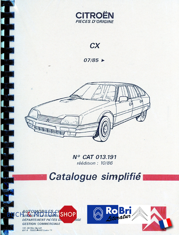Citroën CX Spare parts catalogue simplifÃ©e 1986
